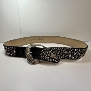 BB Simon Black Calf Hair Crystal Studded Extra Wide Belt W/Angle Buckle Sz XXL